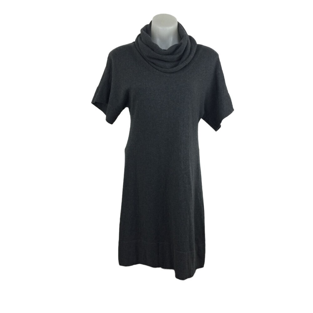 Ronen Chen Sweater Dress Cotton Blend Cowl Neck Short Sleeve Gray Sz 1 US 6